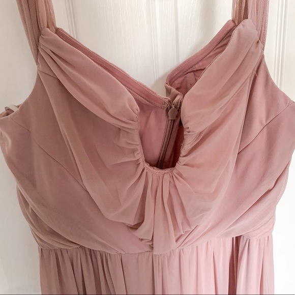 ASOS WEDDING Ruched Meshed Bardot Maxi dress - Dusty Pink - Size US 10 - Picture 2 of 6